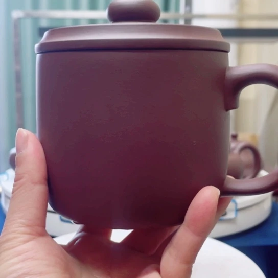 紫砂茶杯紫泥老板杯