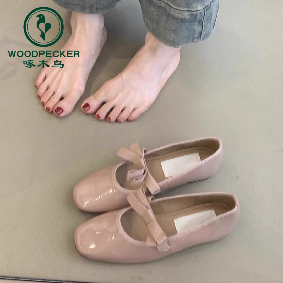 啄木鸟圆头法式仙女风蝴蝶结2025年玛丽珍女鞋晚晚平底芭蕾舞单鞋