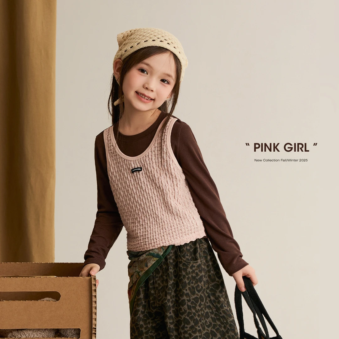 辰辰妈【可露丽】秋季女童假两件撞色T恤亲子装儿童撞色上衣8630X