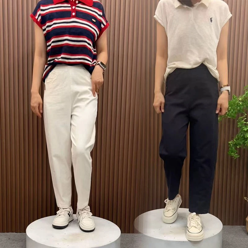 2025秋款水洗棉休闲裤女宽松高腰哈伦裤九分裤子时尚弯刀工装裤