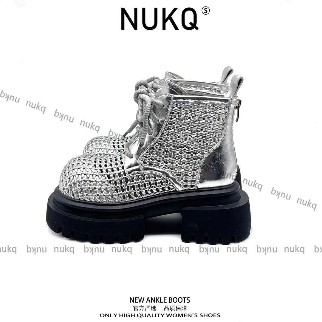 【NUKQ】 手工编织 高跟厚底 镂空时尚百搭厚底靴（大悦专属）