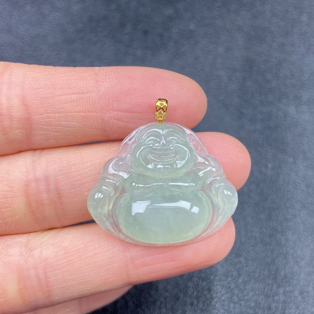 18k扣头冰润佛公吊坠天然翡翠a货29.3×24.5×5.9mm