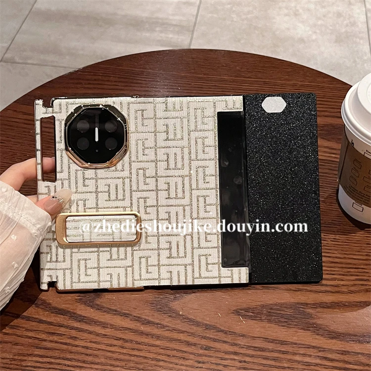 适用华为mate xt三折叠非凡大师手机壳闪粉格子支架全包翻盖皮套