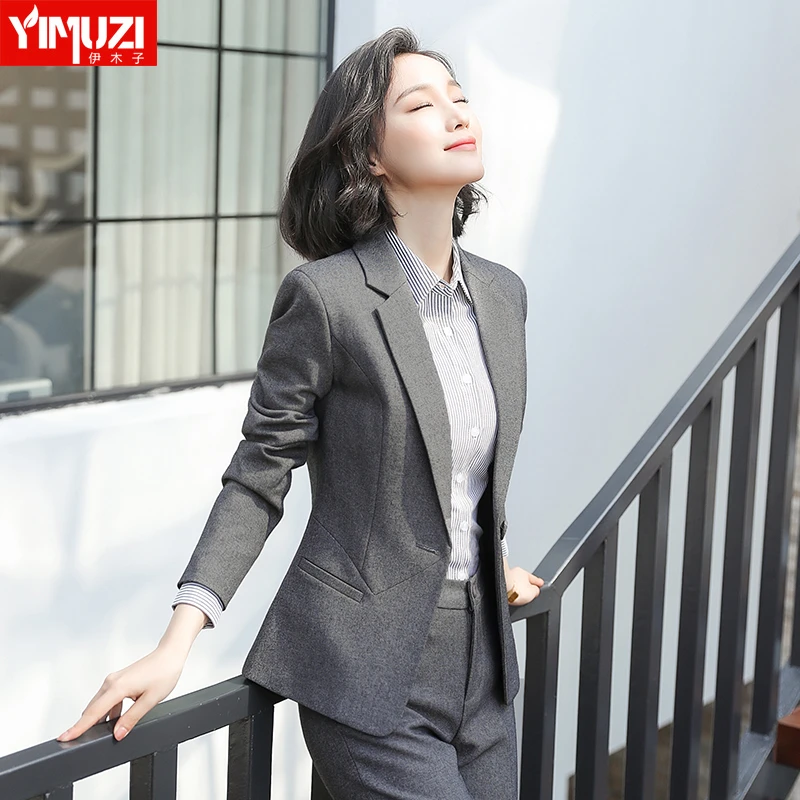 灰色职业西装洋气女春秋高端正装女士前台气质工作服工装西服外套