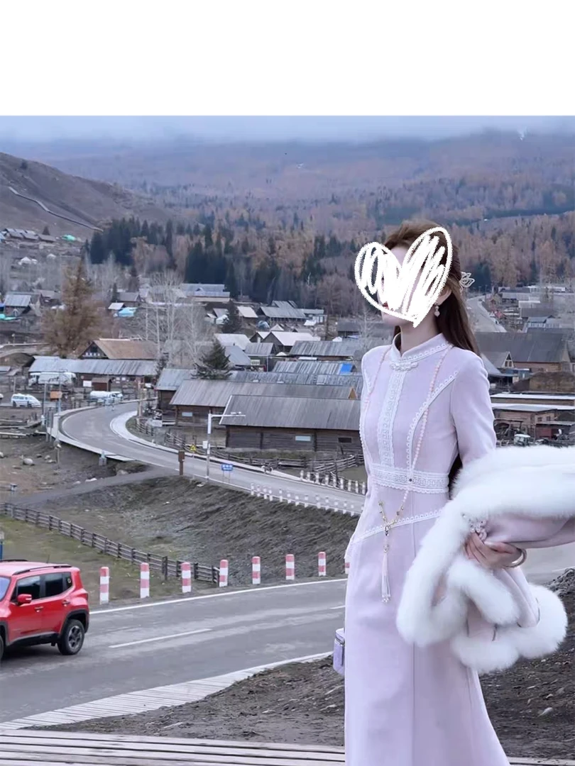 2810婷婷暮山紫•真江南新中式加绒显腰身旗袍裙女冬季新款连衣裙