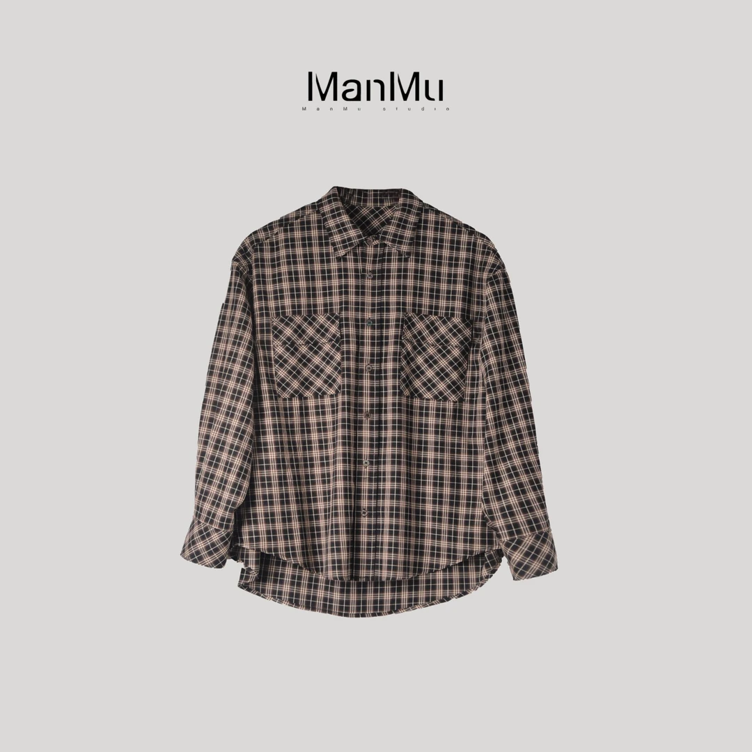 满目ManMu 【张琪专属】秋季纯棉时尚休闲百搭格纹衬衫350141