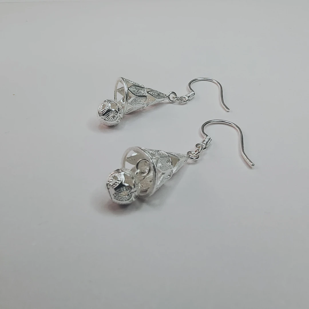 足银耳饰 佬银匠 纯手工足银花丝镂空风铃耳环民族风气质精美款