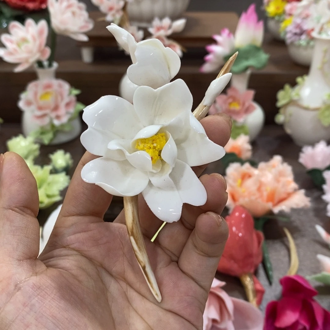瓷片陶瓷手工花摆件工艺品