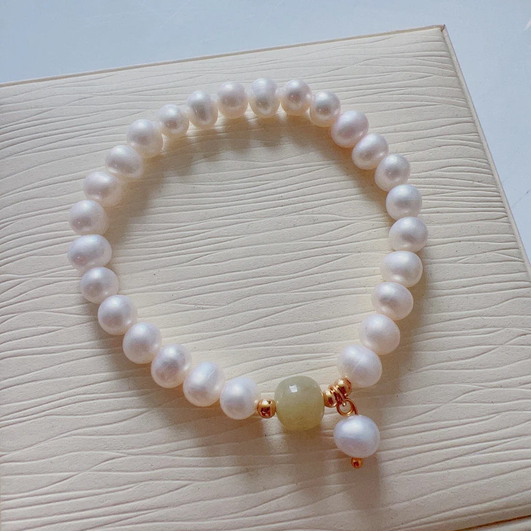 【天青】6-7MM天然淡水珍珠手链和田玉新中式女款首饰DSL00848