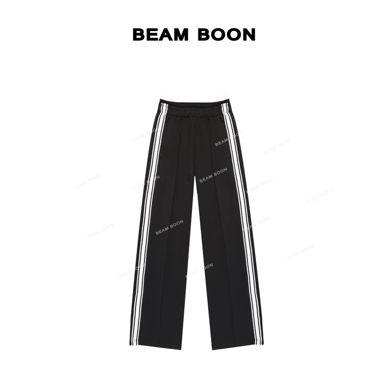 Beam Boon|【潮汐裤】Ce*lin高腰垂感侧条纹撞色织带开衩显瘦休闲裤