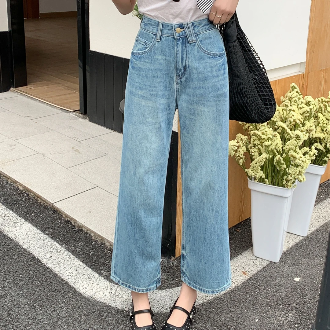 8803 夏季法式休闲风 显高显瘦 九分直筒牛仔裤女款小个子