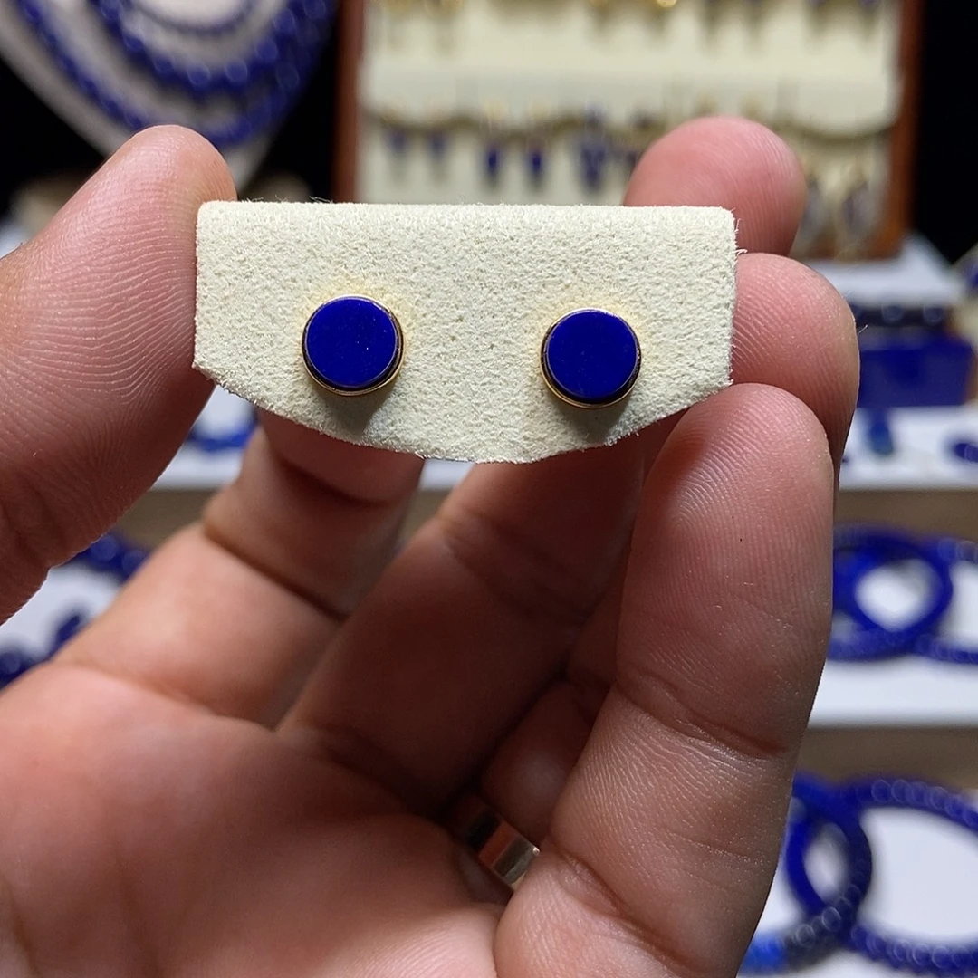 欢***子银S925镶嵌青金石圆耳钉7mm