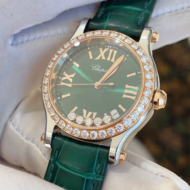 99新 Chopard/萧邦 99新原钻萧邦快乐5钻绿盘36mm石英