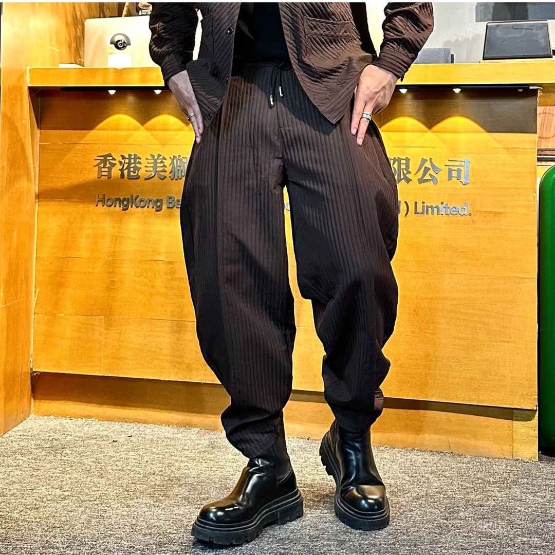 [现货]2025H·K美狮潮牌秋季时尚纯色条纹拼接休闲裤