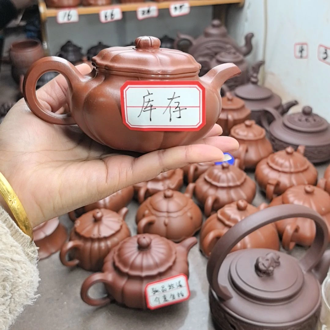 紫砂茶壶朱泥筋纹葵仿古240cc