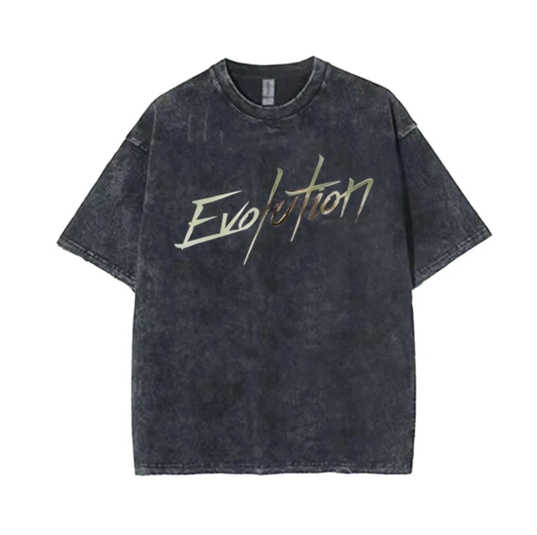 谢霆锋演唱会同款痞帅镭射字母纯棉短袖夏季百搭水洗做旧半袖T恤