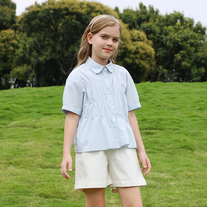 1878女童衬衫2025新款爆款洋气时髦夏装儿童小衫法式短袖大童上衣