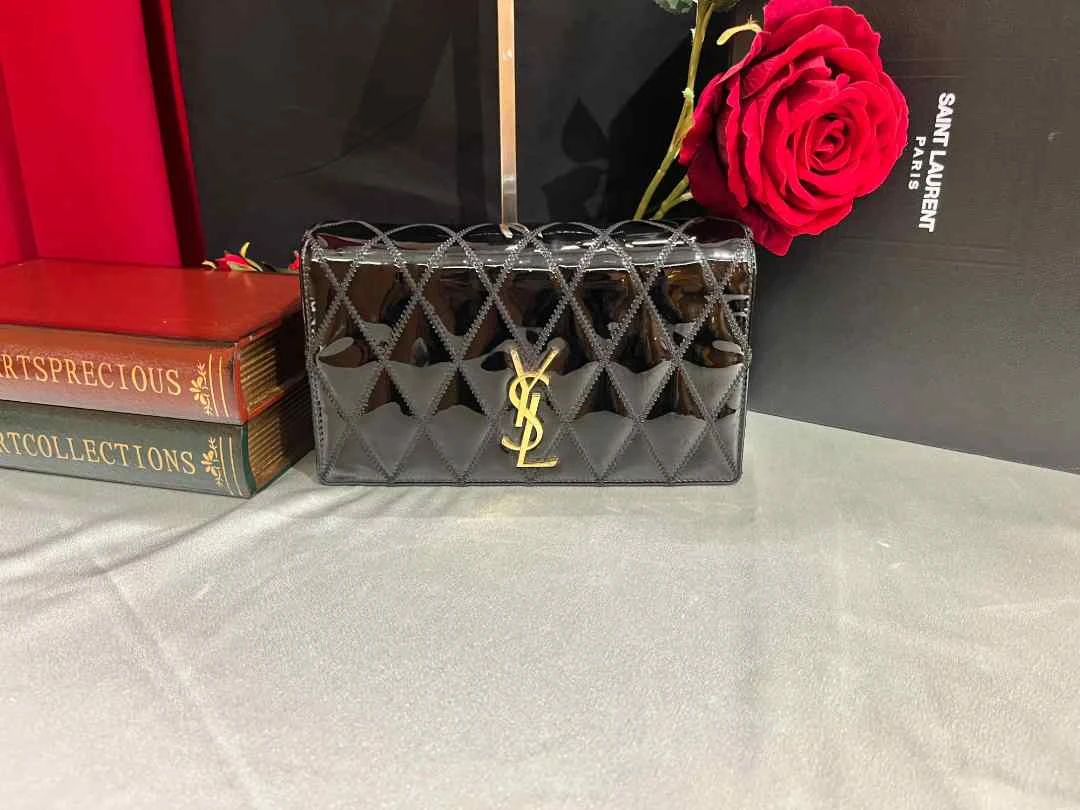 99新 YSL/圣罗兰 壹所奢品/YSL黑金漆皮becky单肩斜挎包