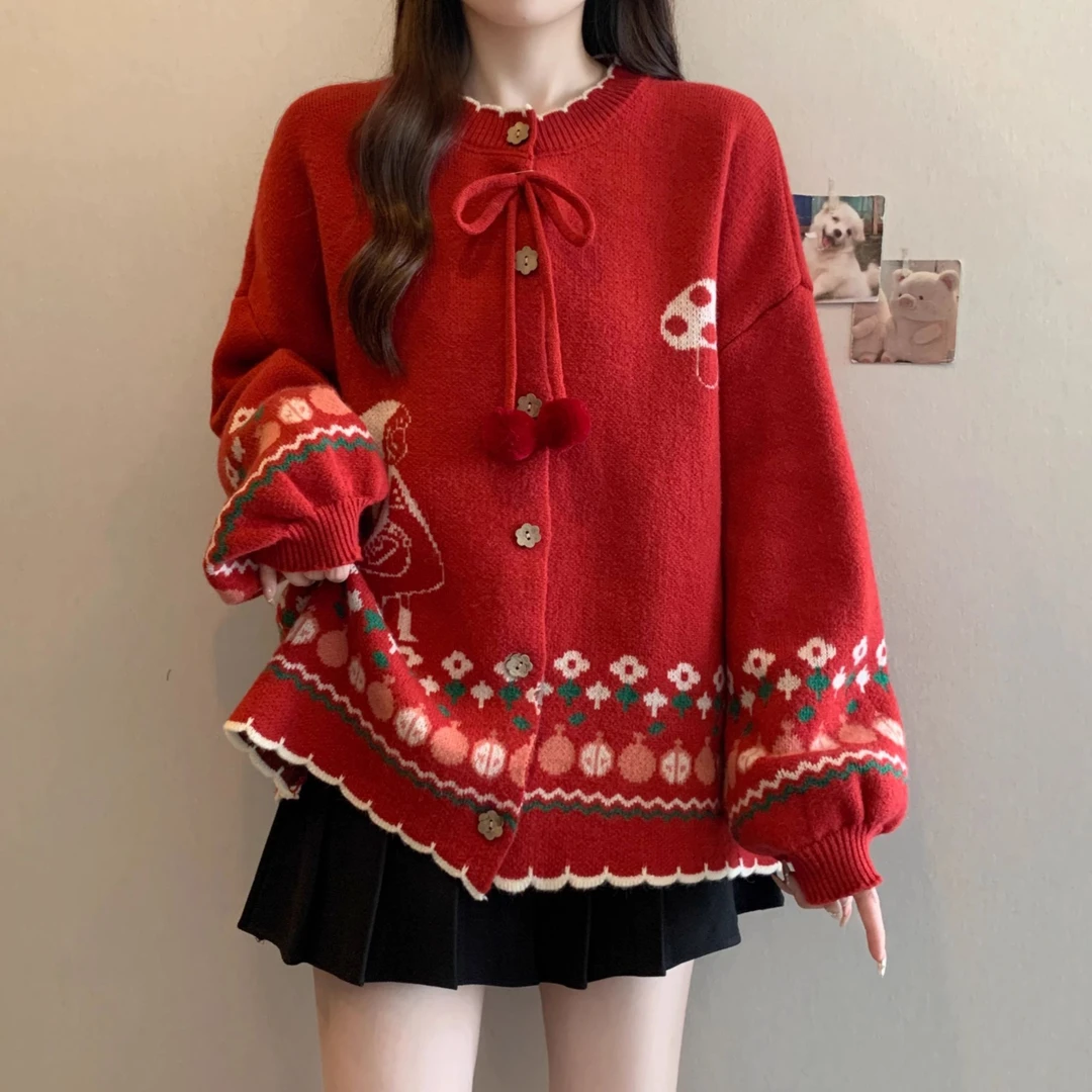 胖mm宽松小香风设计感保暖上衣秋冬大码女装复古针织灯笼袖毛衣潮