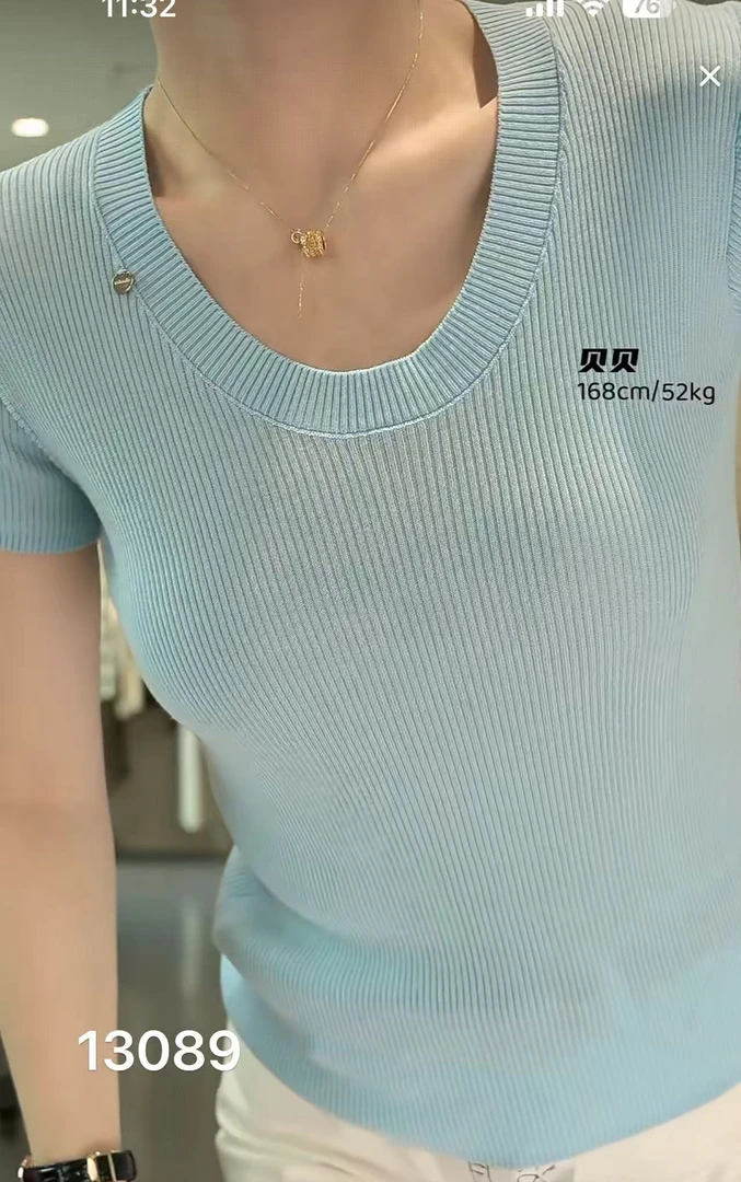 13089（部分无水洗唛，介意慎拍）WANGDAN新款小U领短袖