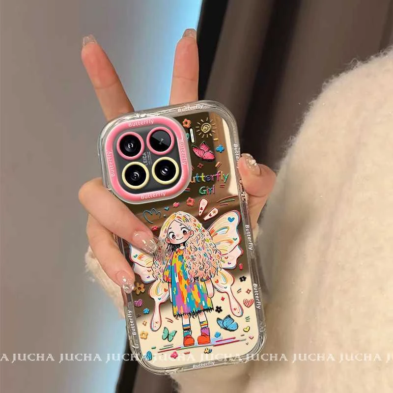 彩色涂鸦女孩适用苹果16pro手机壳卡通可爱oppofindx8高端小米15