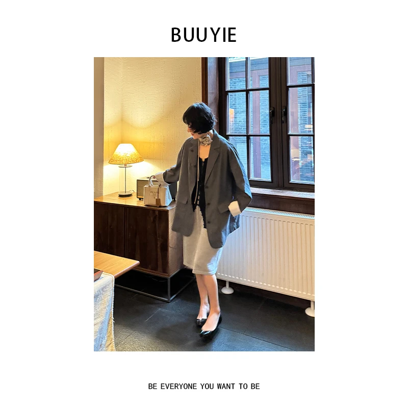 BUUYIE 25SS【‌蚀廓‌】高级感新款炭灰色西装外套 250637