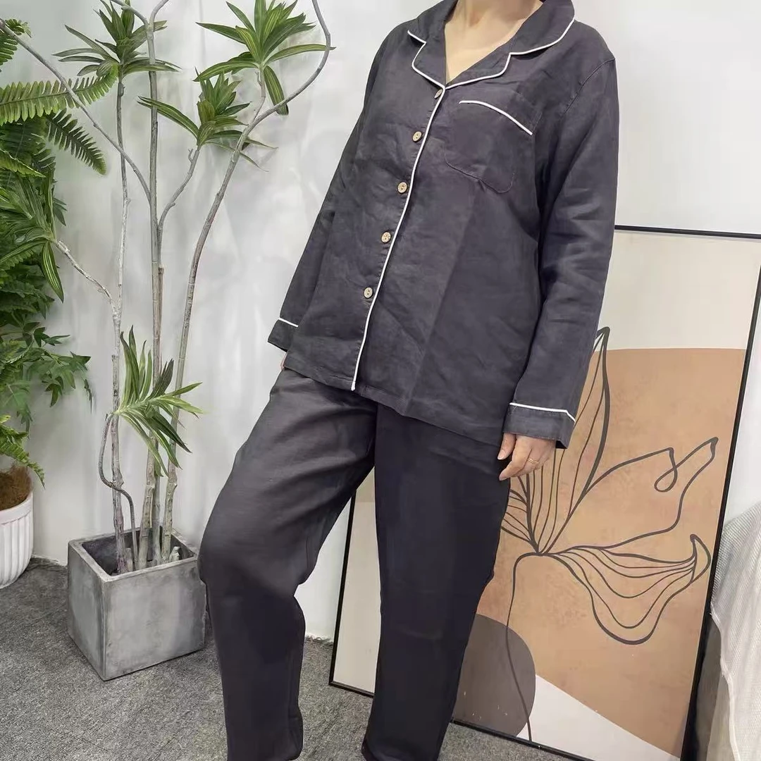 直播10号 【工厂直发】100%汉麻纯色家居服男女同款睡衣套装