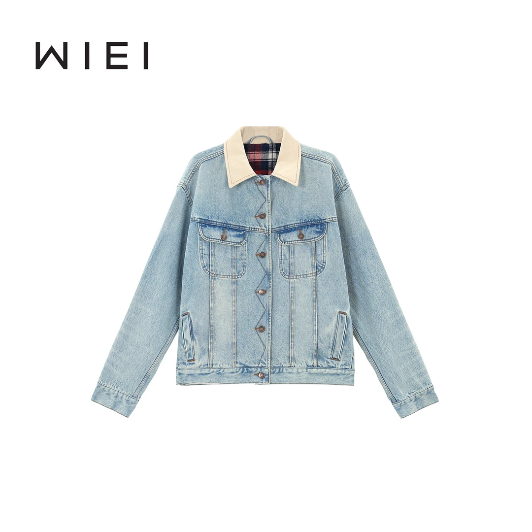 《WI EI》格调牛仔*巴恩风100棉撞领灯芯绒牛仔夹克外套 W25303055