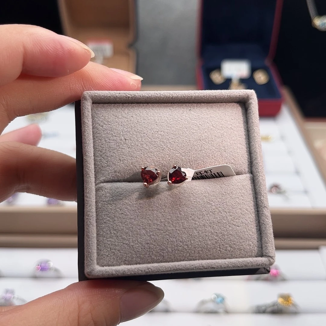 石榴石（芬达石）耳饰银S925镶嵌