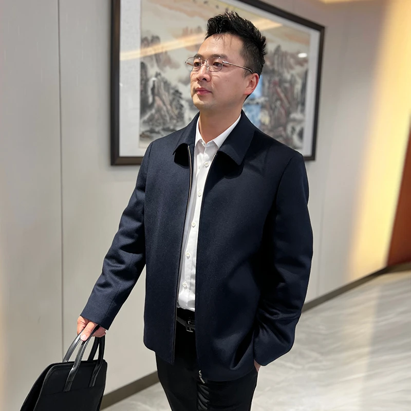 100%山羊绒拉链行政夹克大衣商务男装