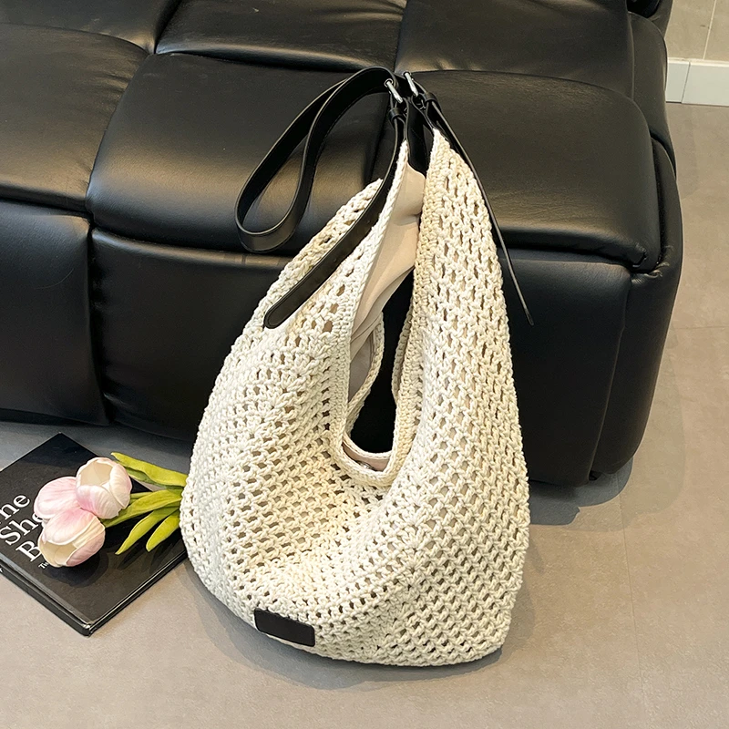 夏季镂空编织包包女2025新款通勤百搭单肩斜挎包大容量针织托特包