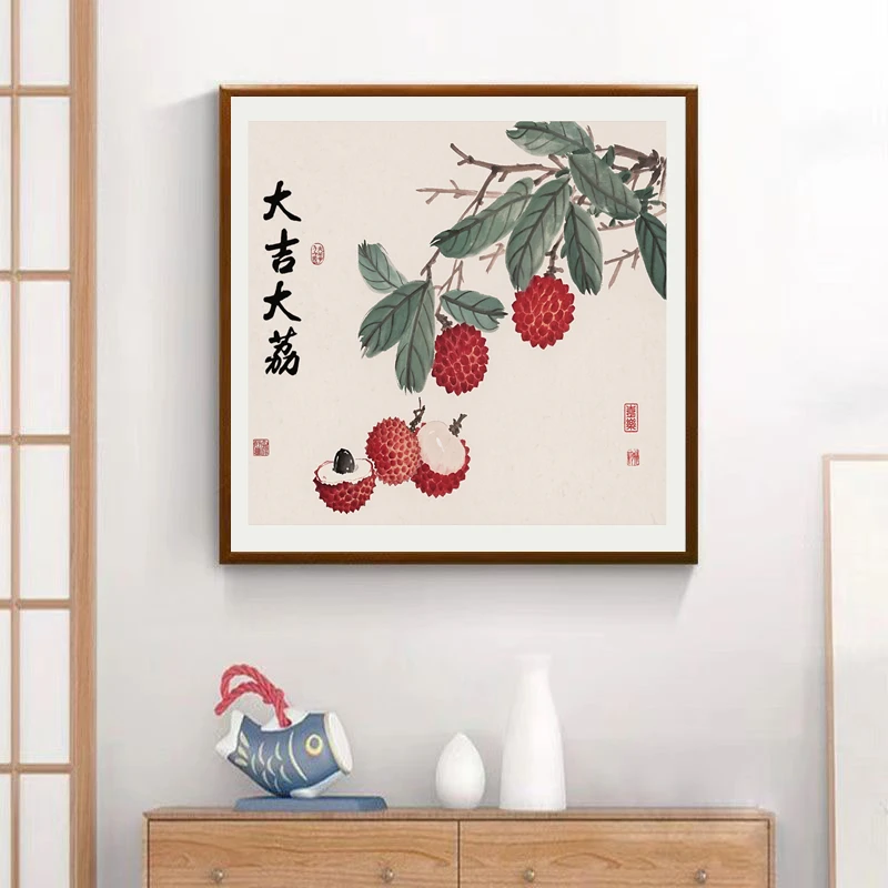 331-60*60新中式斗方大吉大利餐厅玄关客厅背景墙柿子装饰画