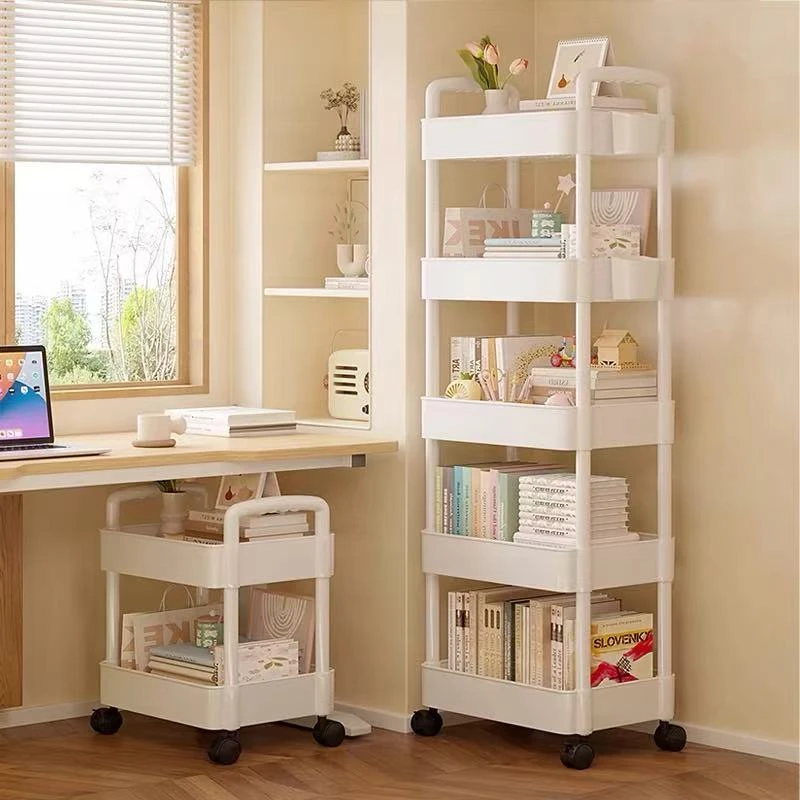 桌下桌边带轮书本可收纳落地置物架书架桌面书柜简易推车收纳移动