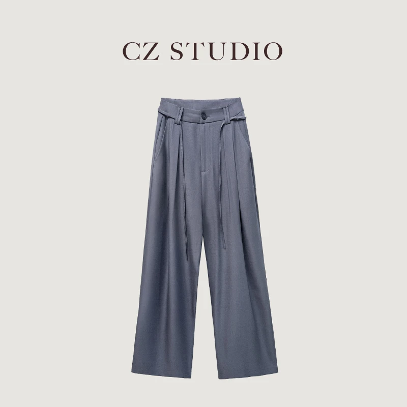 灰色西装裤女夏季2025新款高级感垂感休闲裤小个子阔腿裤拖地裤子