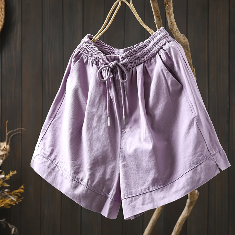 棉短裤女外穿小个子夏2025新款松紧腰休闲百搭减龄直筒热裤薄