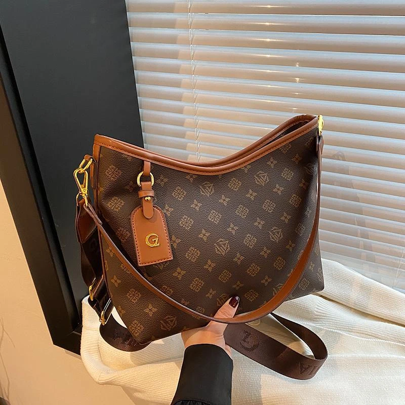 大容量女士复古托特包包2025新款高级感时尚老花通勤包单肩斜挎包