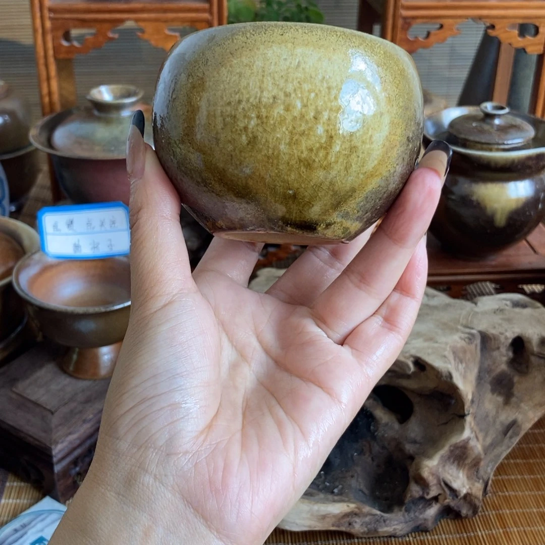 通红柴烧主人杯红色蓝*
