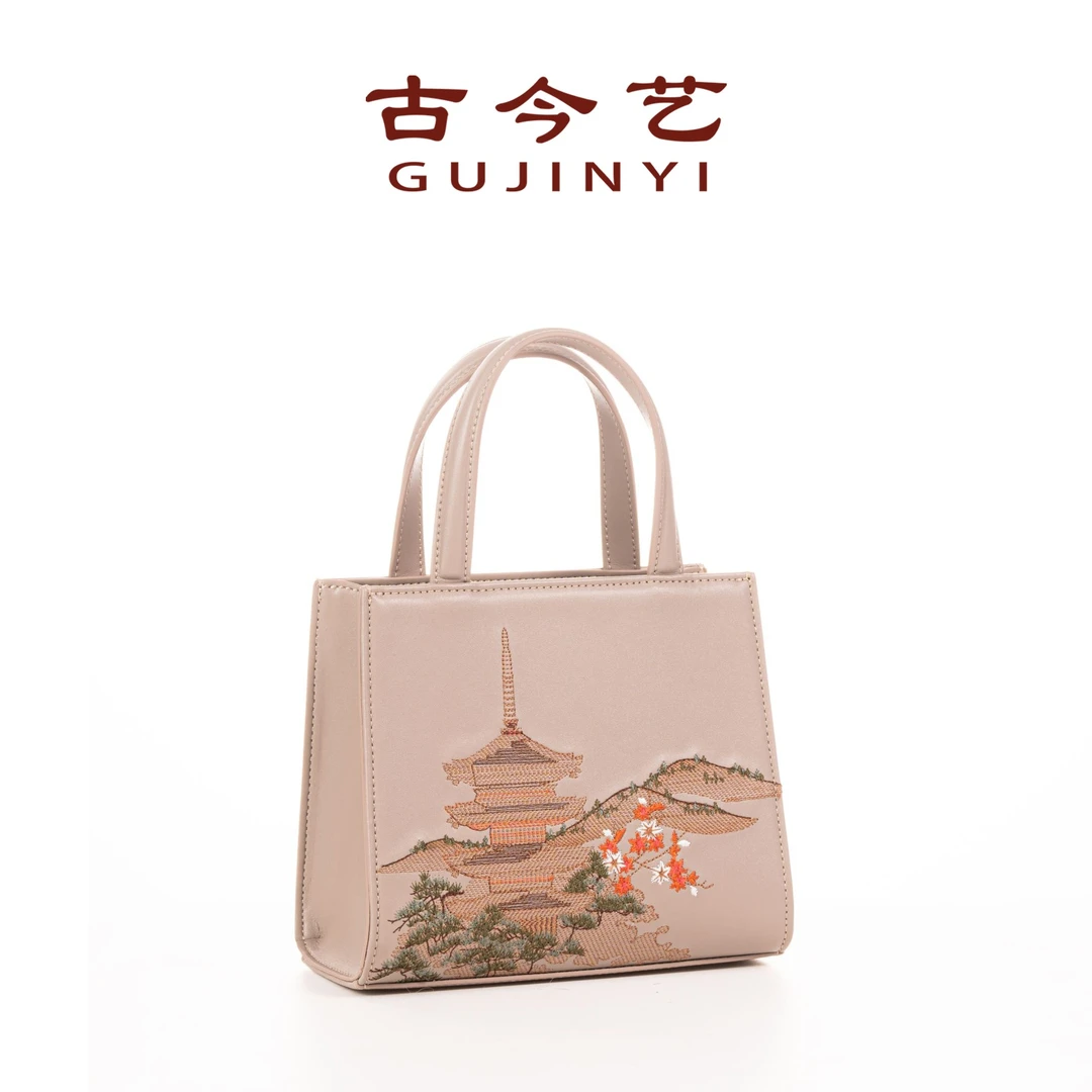 古今艺新款国风刺绣通勤百搭女士送礼手提斜挎小号女包托特包