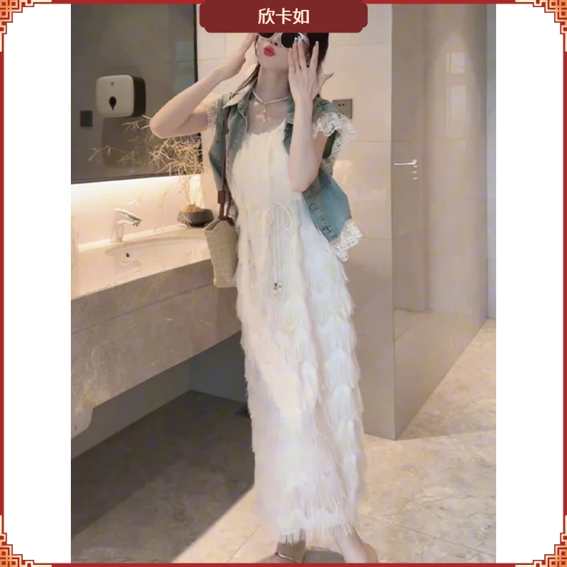 I2025法式温柔风套装裙夏季新款精致设计感拼接牛仔外套连衣裙I