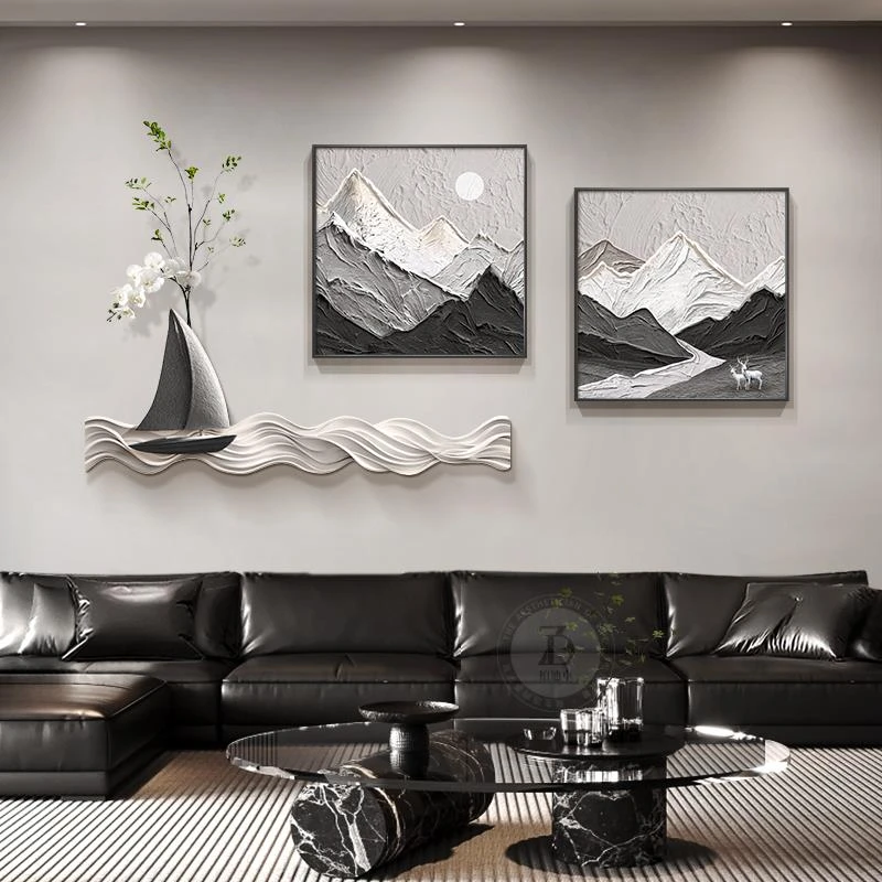 现代轻奢高级感客厅装饰画2025新款黑白灰沙发背景墙挂画组合壁画