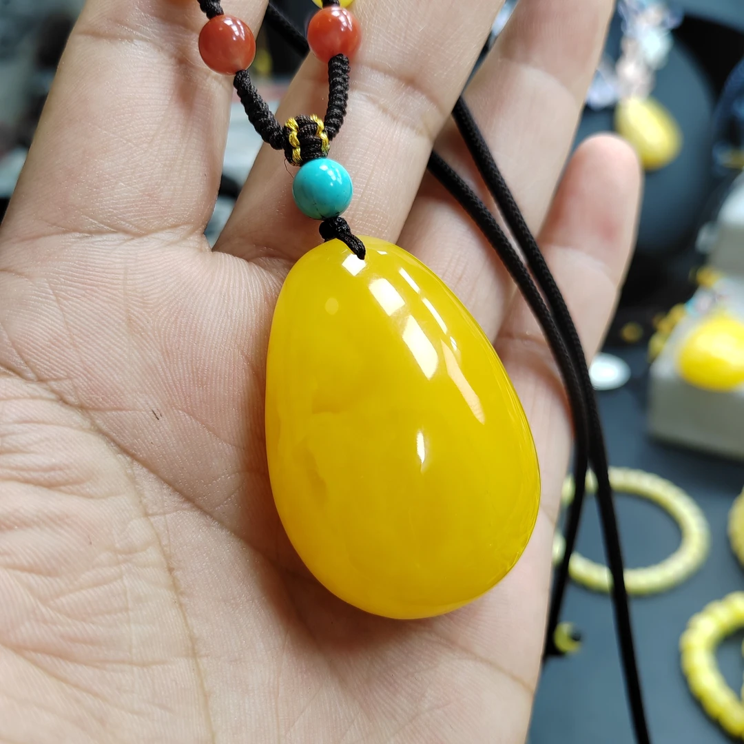 天然原矿蜜蜡水滴吊坠毛衣链