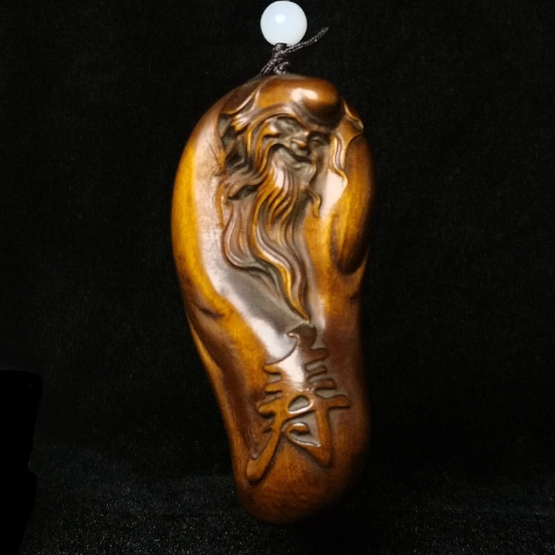 旧藏古玩小叶黄杨木雕刻寿星佛像吊坠摆件手把件老物件