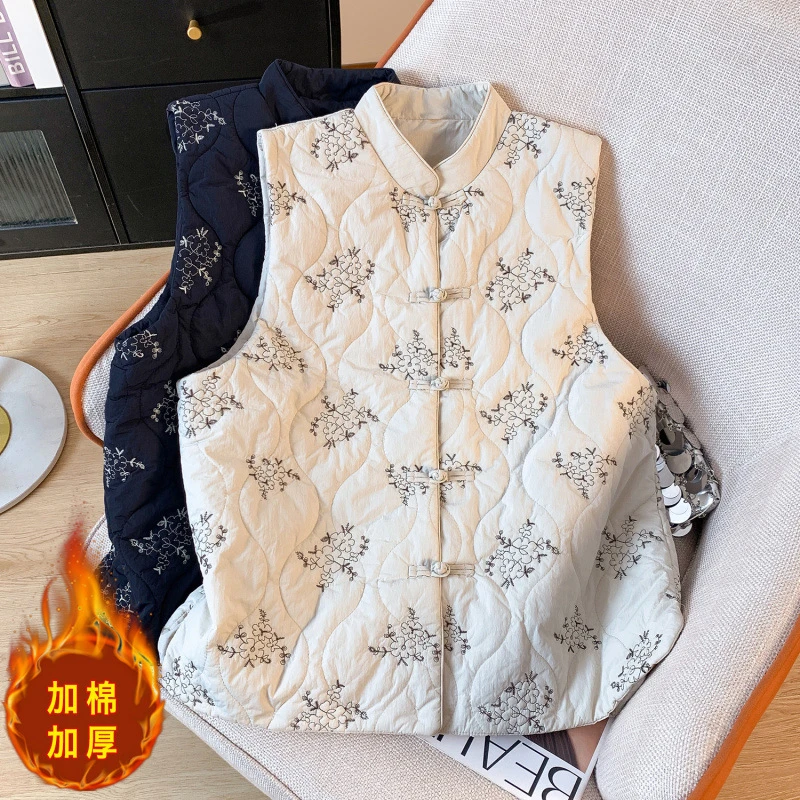 重工刺绣服马甲背心女冬复古新中式冬装坎肩保暖外套