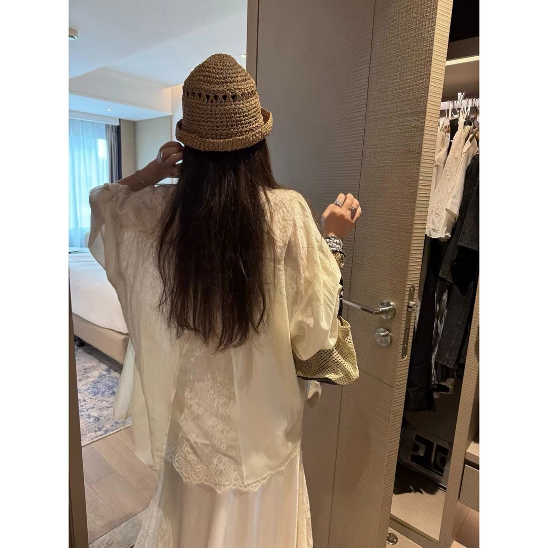 SP【会呼吸的衬衣】蕾丝拼接防晒衬衫女夏薄款长袖宽松透气衬衣