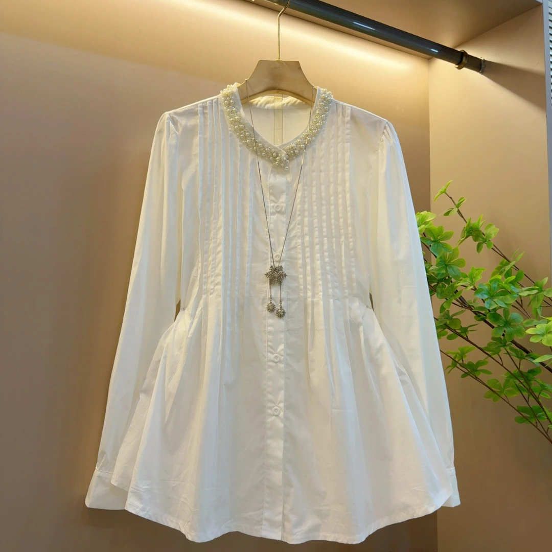 重工气质时尚褶皱收腰设计洋气百搭上衣（长65左右）