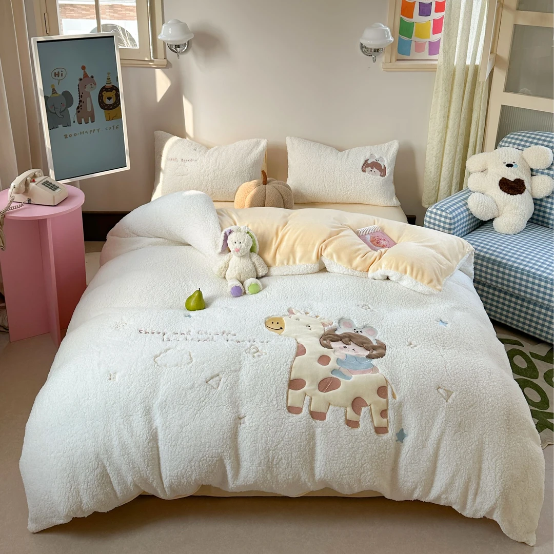 清！小玲子 去旅行  加厚牛奶绒羊羔绒刺绣工艺款套件