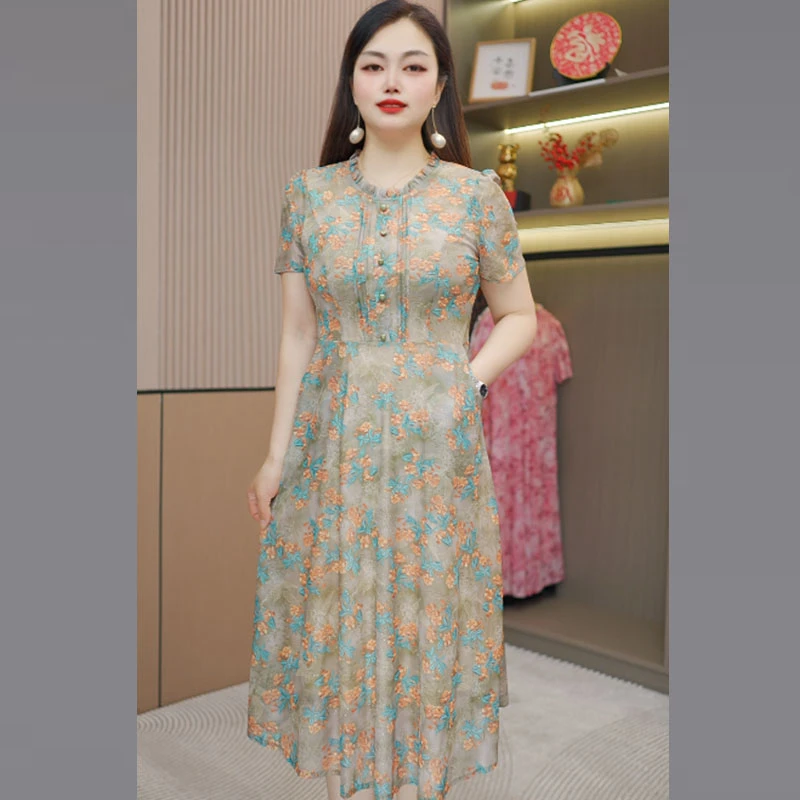 妈妈夏装连衣裙母亲节新款高贵中老年女夏季洋气台湾纱裙子高级感