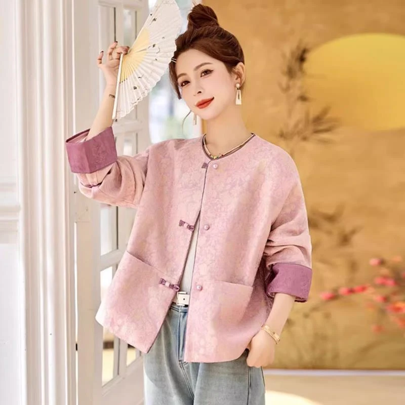 新中式短款外套女2025春秋季新款气质复古盘扣提花休闲小个子上衣