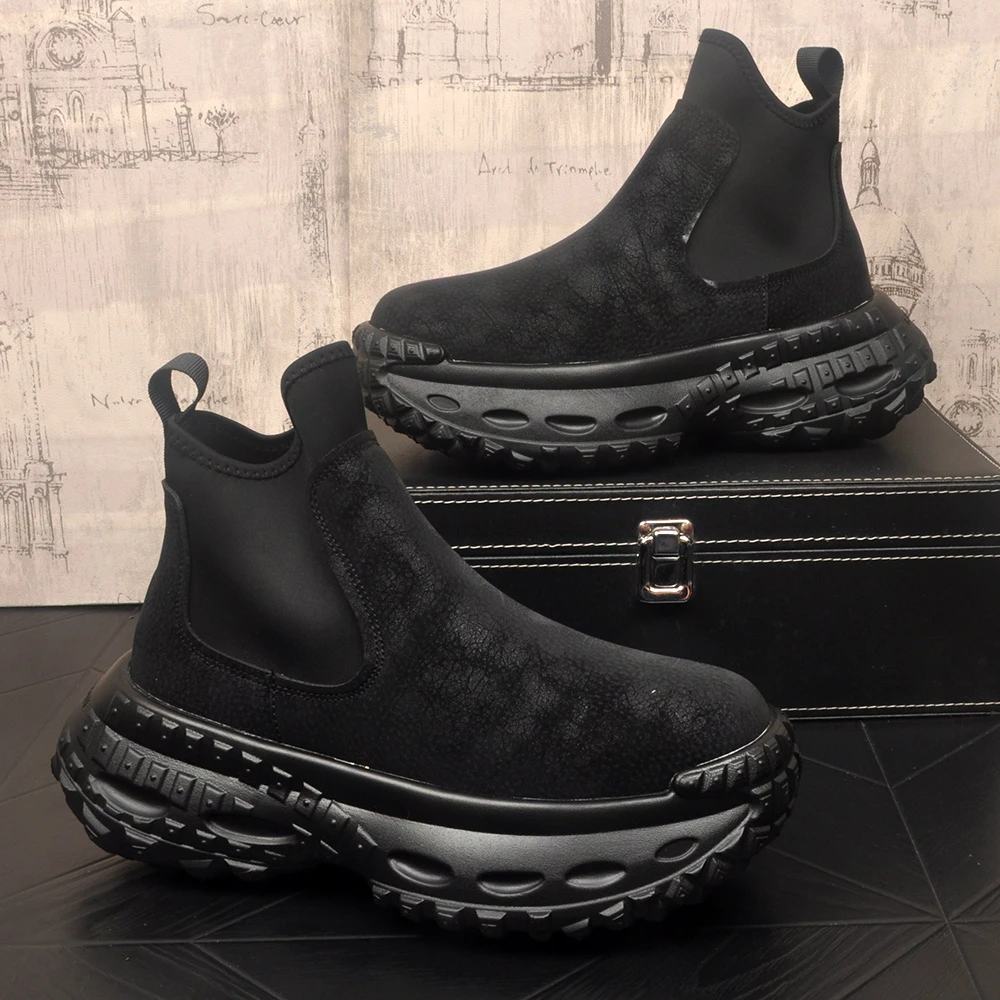 中帮常规磨砂皮厚底内增高马丁靴时尚秋冬男靴硬汉风加绒保暖百搭