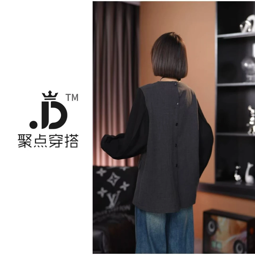 JUDIAN-【转身邂逅】小众设计百搭宽松前开叉秋款上衣8jd00218